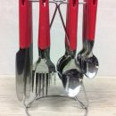 SERVIZIO POSATE IN ACCIAIO INOX 24 PEZZI TANGO COLORE ROSSO CON STAND 